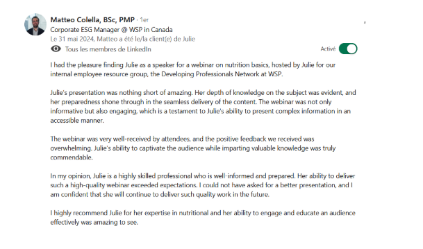 atelier nutrition en entreprise Julie VdA Nutrition